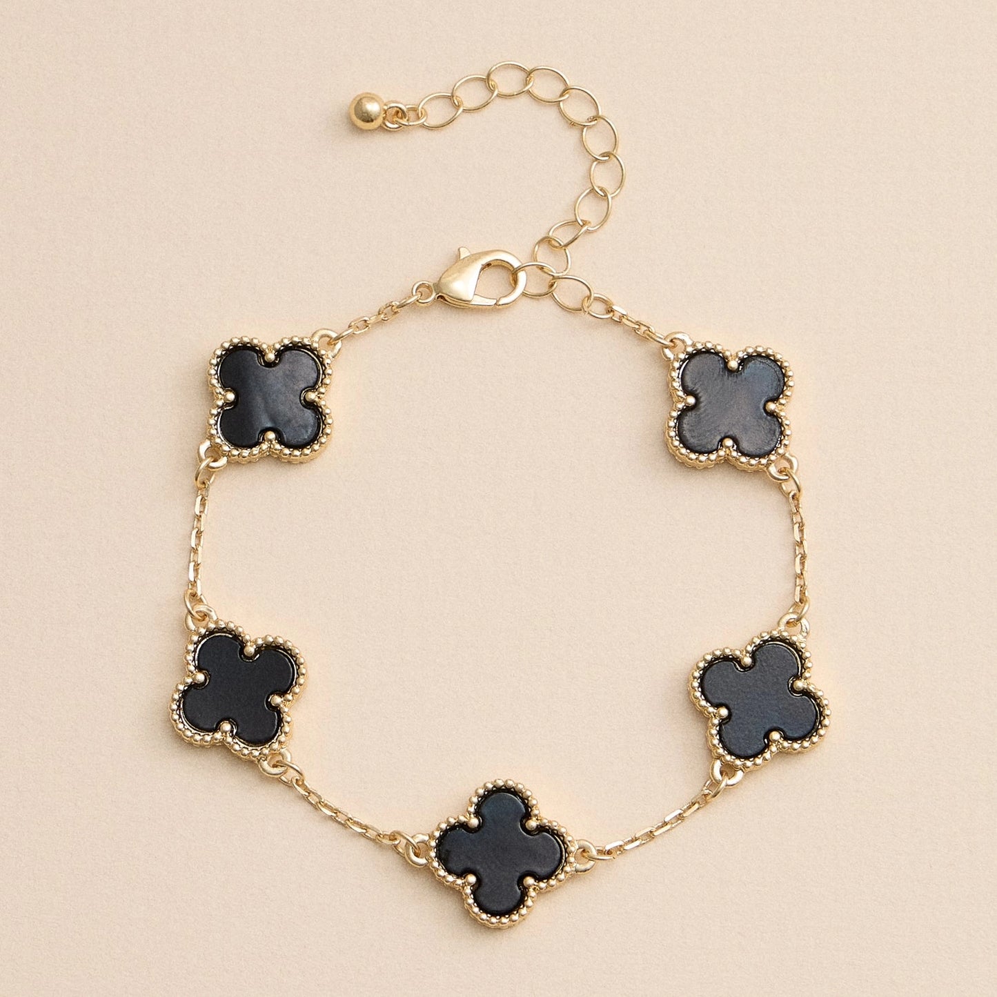 Black & Gold Mother Of Pearl Clover Bracelet
