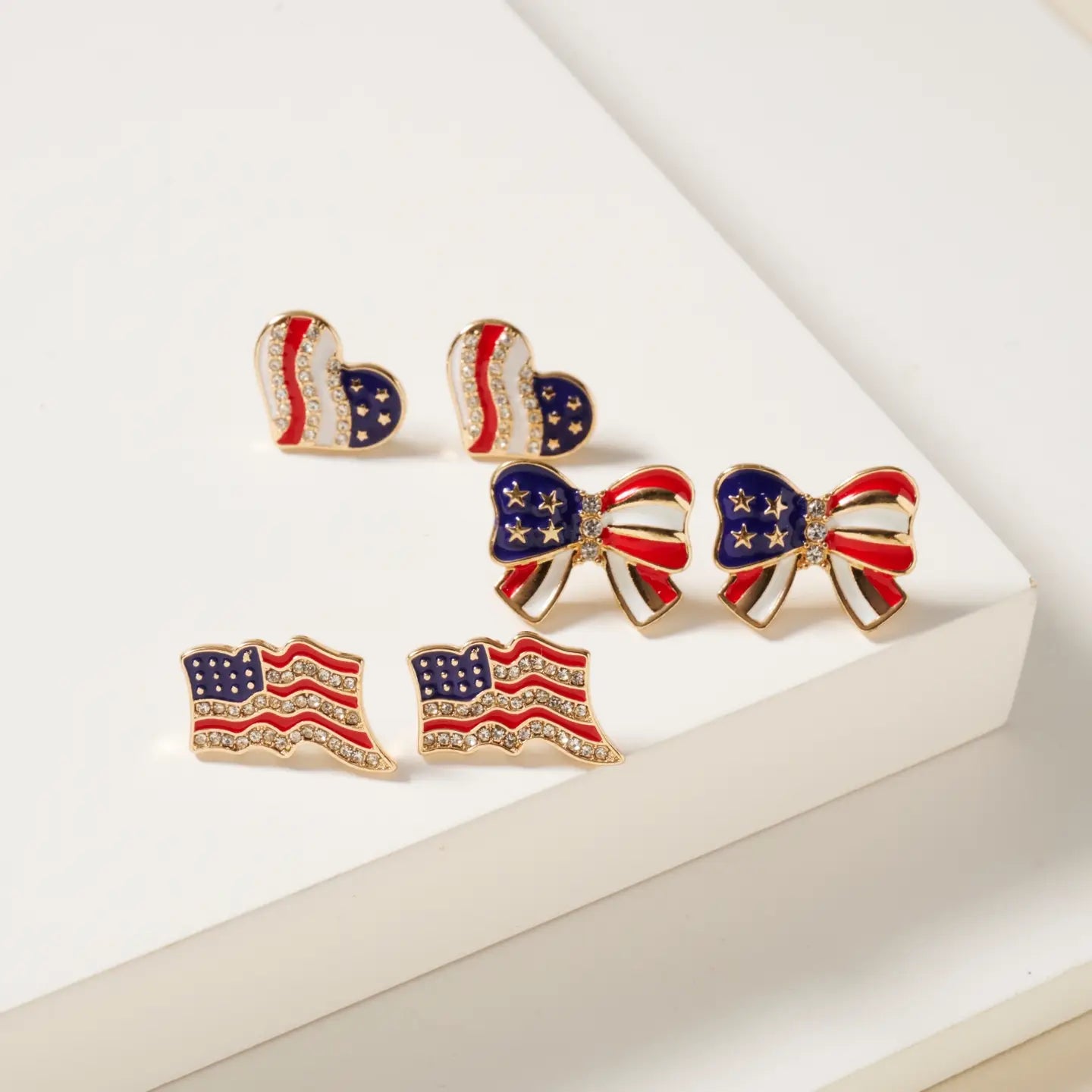USA Flag Pattern Stud Earring Set