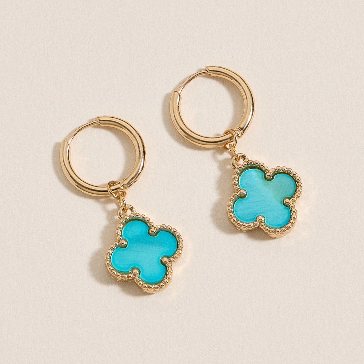 Turquoise & Gold Clover Hoop Earrings