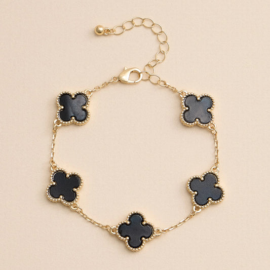 Black & Gold Mother Of Pearl Clover Bracelet