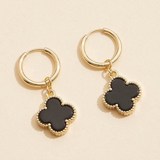 Black & Gold Clover Hoop Earrings