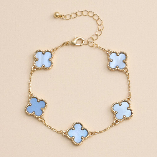 Blue & Gold Mother Of Pearl Clover Bracelet