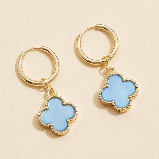 Blue & Gold Clover Hoop Earrings