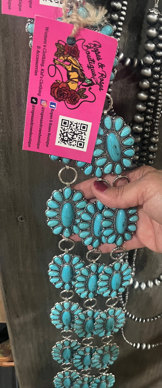 Turquoise Concho Belt - Size S/M