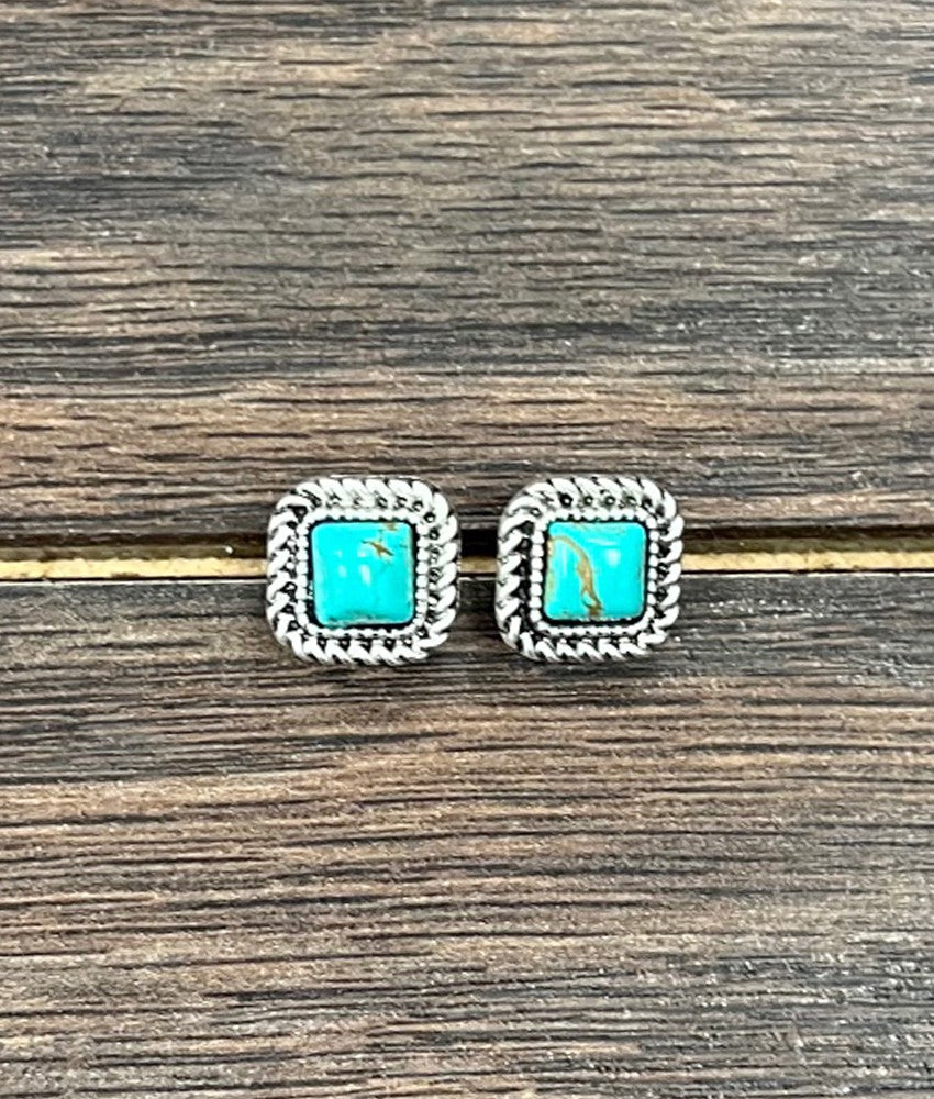 Square Turquoise Stud Earrings