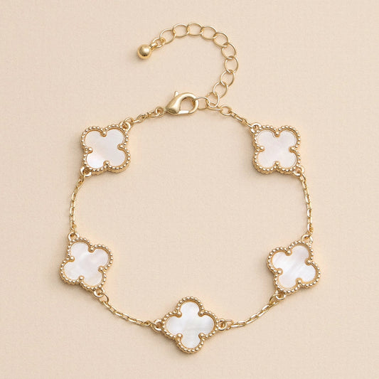 White & Gold Mother of Pearl Clover Bracelet