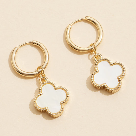 White & Gold Clover Earrings