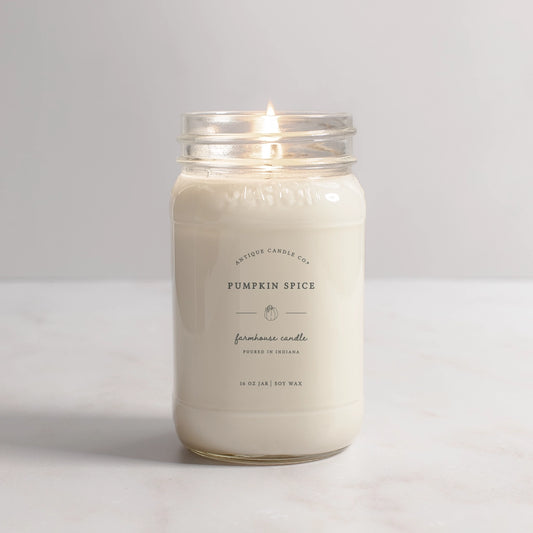 Antique Candle Co. Pumpkin Spice 16 oz Soy Wax Mason Jar Candle