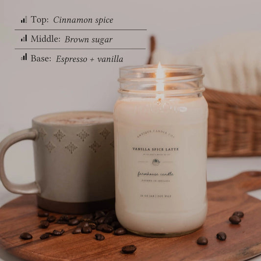 Antique Candle Co. - Vanilla Spice Latte 16 oz- Soy Wax Mason Jar Candle